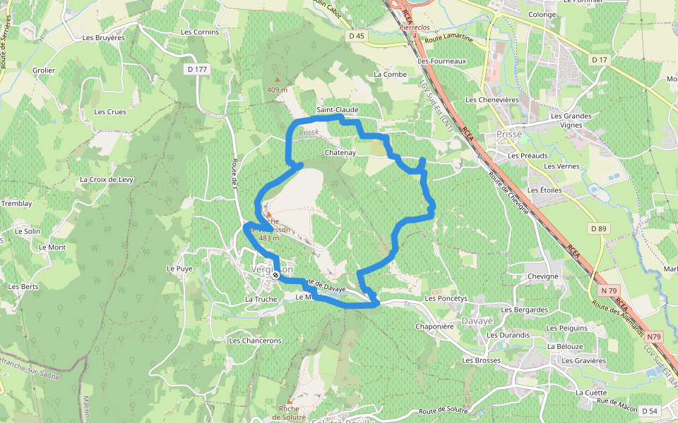 Chemin de Parvis walking route map in Vergisson