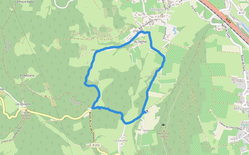 Chemin du Fourneau walking route map in Pierreclos
