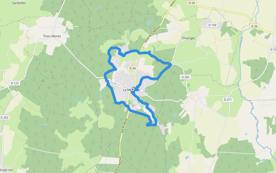 Chemin rural des Riblets à la Moquerie walking route map in La Machine