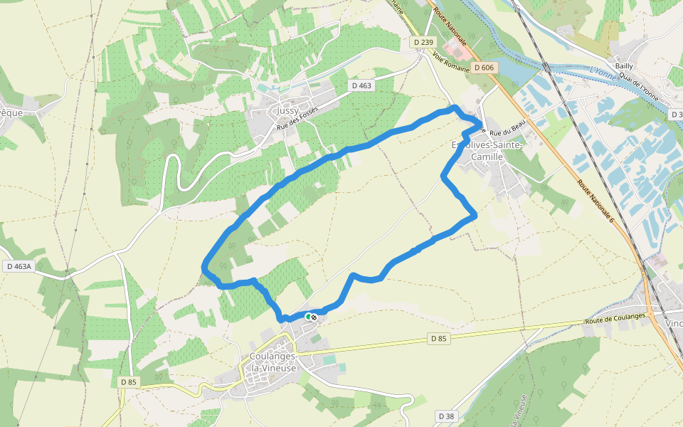 De Coulanges à Escolives-Sainte-Camille walking route map in Coulanges-la-Vineuse