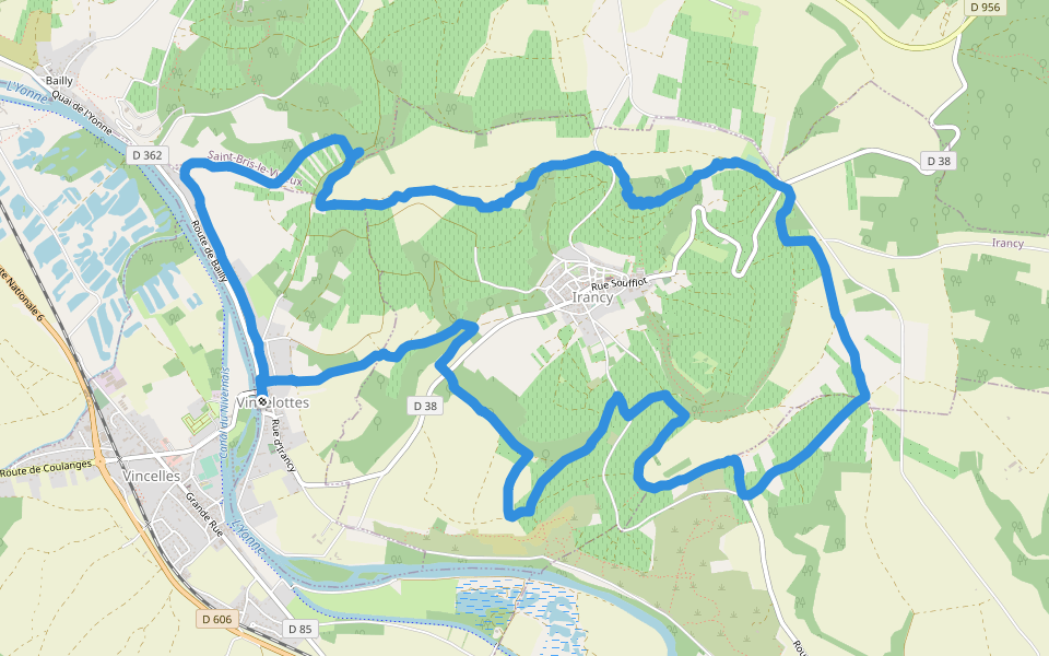 Irancy walking route map in Vincelottes
