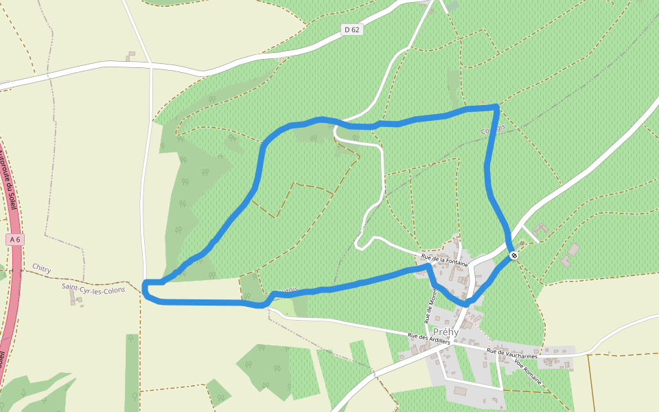 Sentier du Four walking route map in Préhy