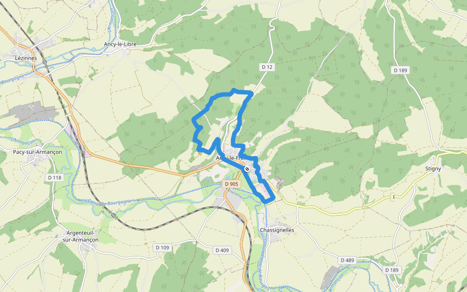 Château d'Ancy-le-Franc walking route map in Ancy-le-Franc