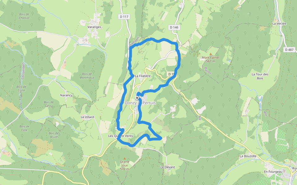 Notre-Dame des Roches walking route map in Donzy-le-Pertuis