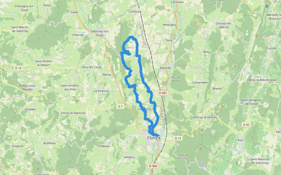 Carrière de la Tour Ronde walking route map in Cluny