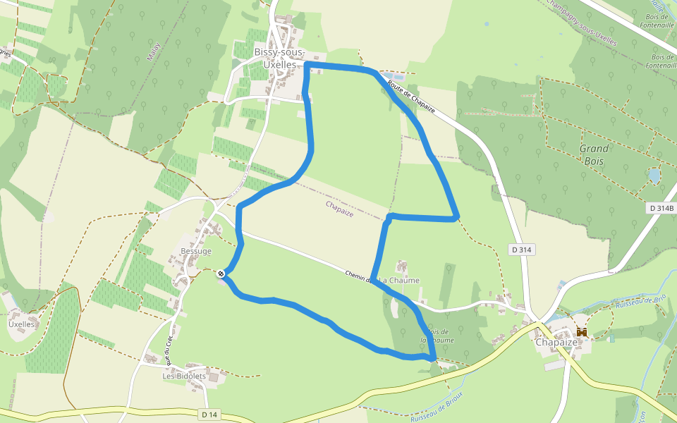 Bois de la Chaume walking route map in Chapaize