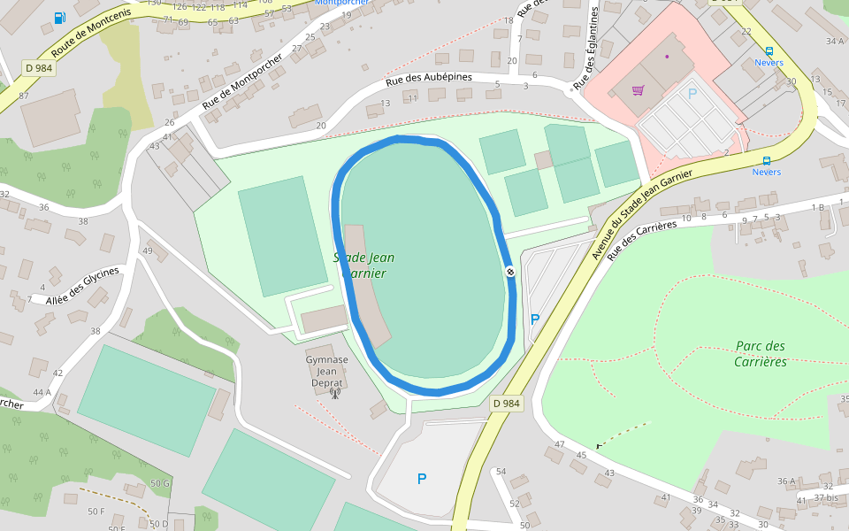 Stade Jean Garnier walking route map in Le Creusot
