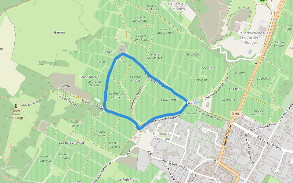 Hameau de Varanges walking route map in Givry
