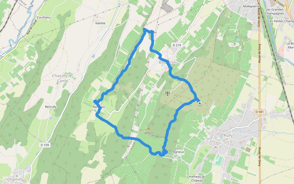 Chemin d'Aluze à Agneux walking route map in Rully