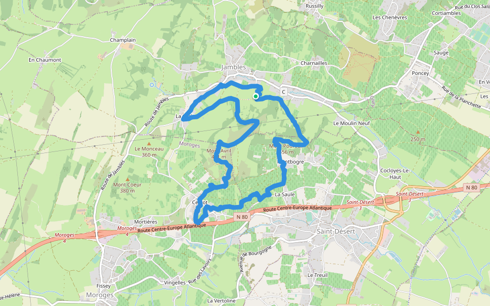 Chemin de Jambles walking route map in Jambles