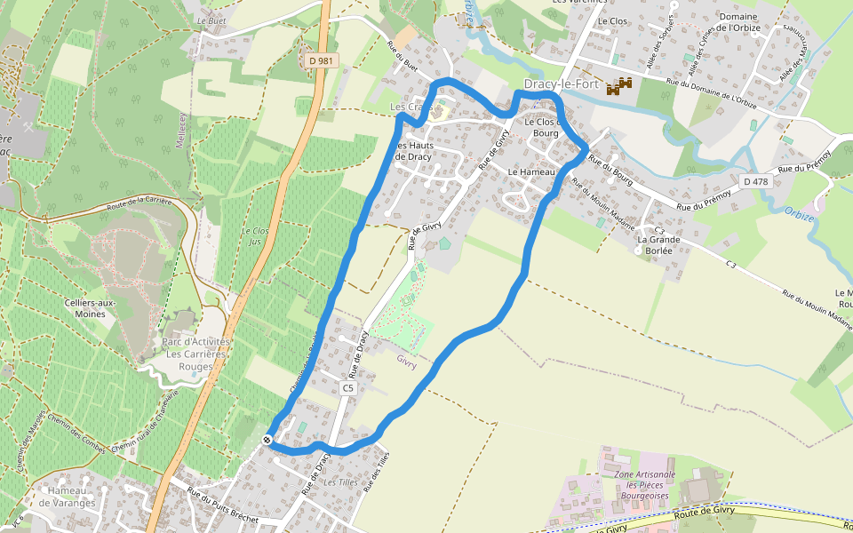 Dracy-le-Fort walking route map in Givry