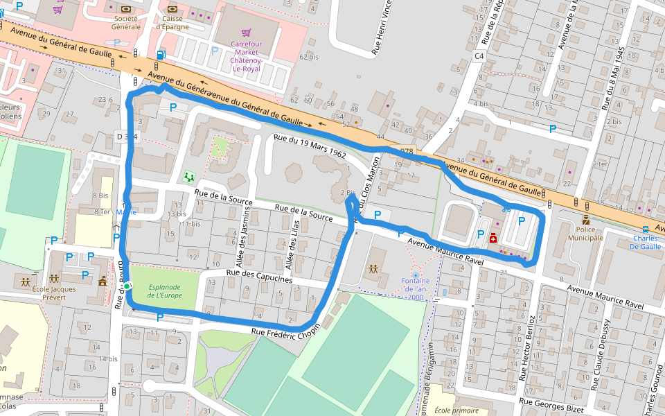 Esplanade de L'Europe walking route map in Châtenoy-le-Royal