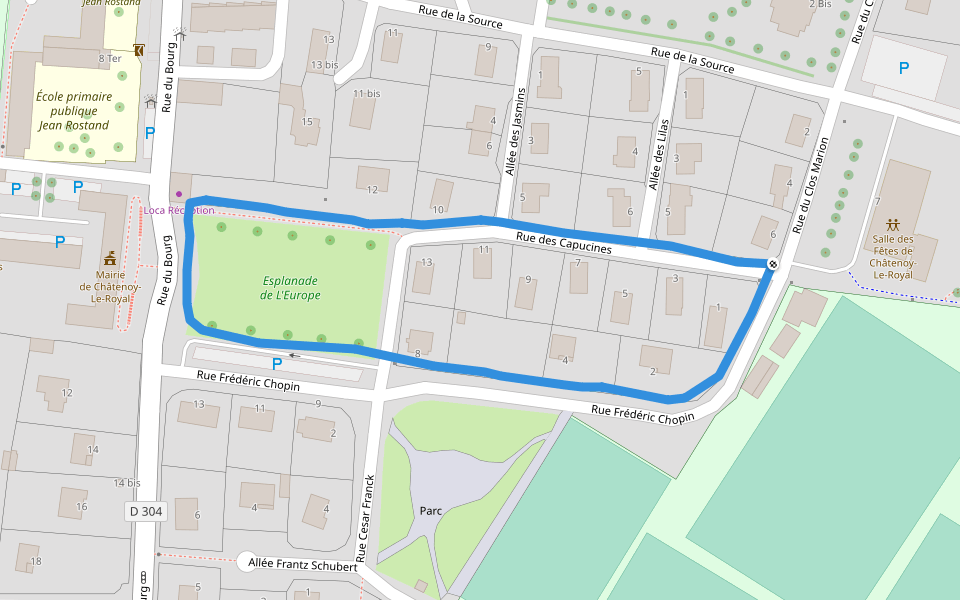 Esplanade de L'Europe walking route map in Châtenoy-le-Royal