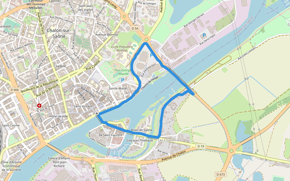La Saône walking route map in Chalon-sur-Saône