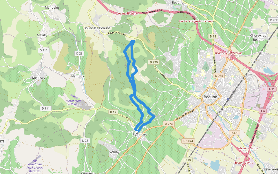 Sentier des Biques walking route map in Pommard