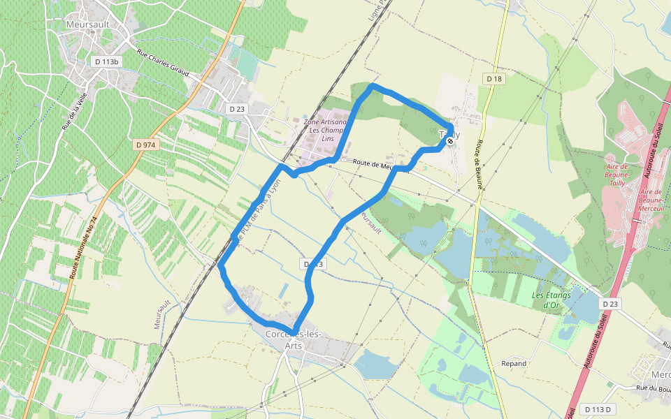 Parc éco loisirs Les Étangs d'or walking route map in Tailly