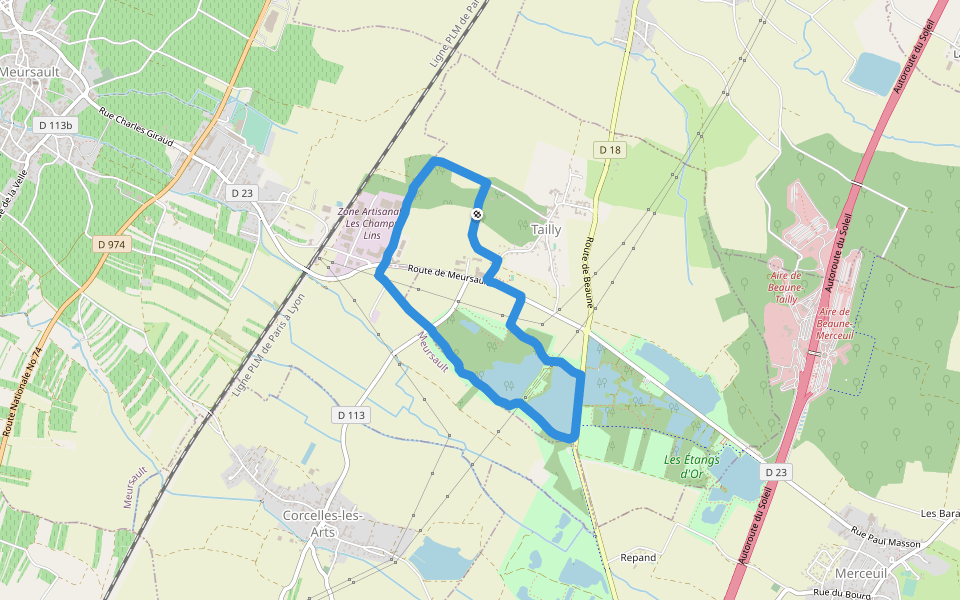 Parc éco loisirs Les Étangs d'or walking route map in Tailly