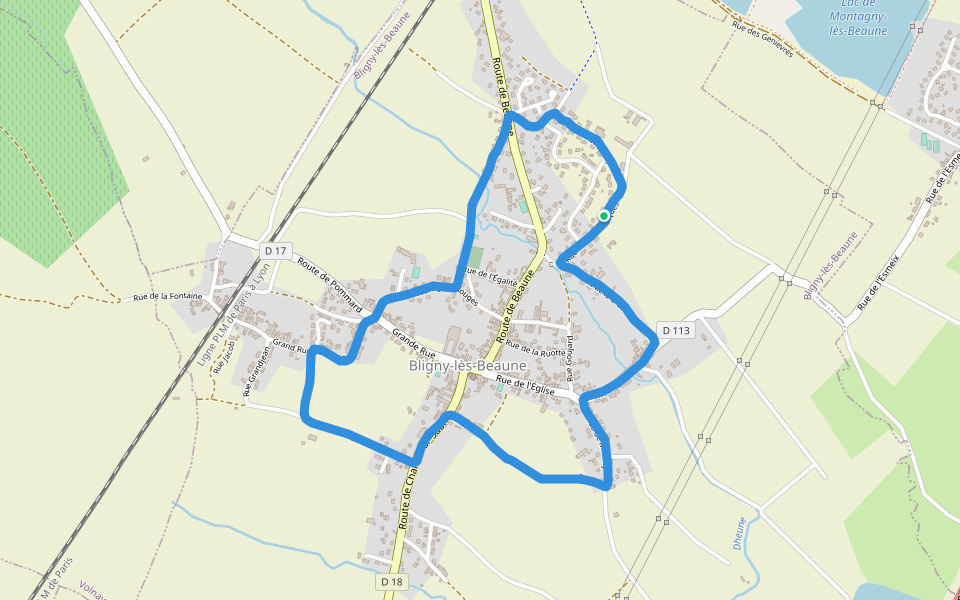 Bligny-lès-Beaune walking route map in Bligny-lès-Beaune