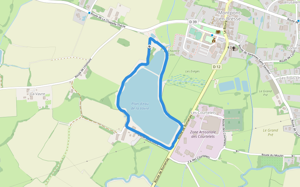 Plan d'eau de la Vavre walking route map in Montpont-en-Bresse