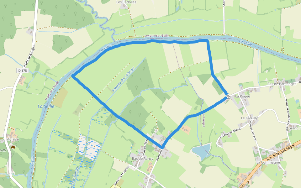 La Seille walking route map in Bantanges