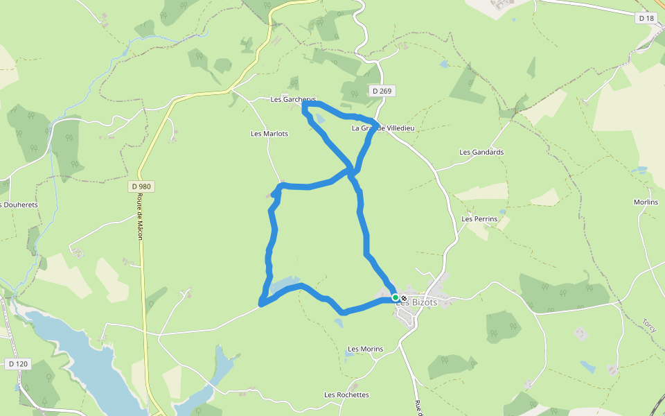Les Bizots walking route map in Les Bizots