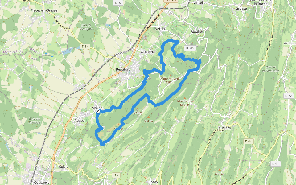 Chemin de la Source walking route map in Maynal