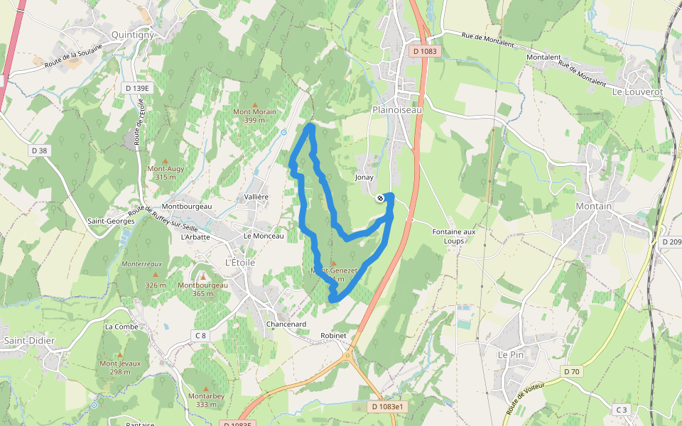 Chemin de Mont-Morain walking route map in Plainoiseau