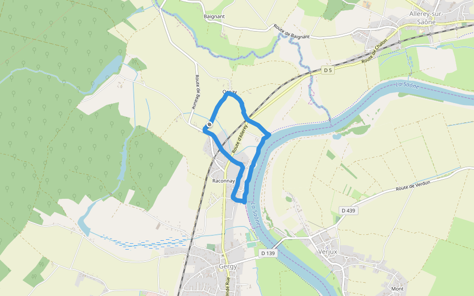 La Saône walking route map in Gergy