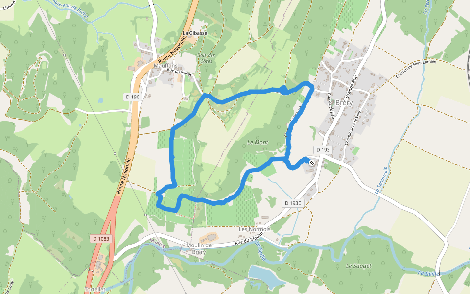 Chemin des Normois walking route map in Domblans