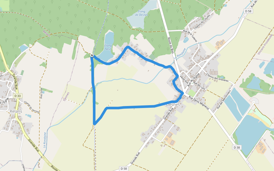 Étang Neuf walking route map in Desnes
