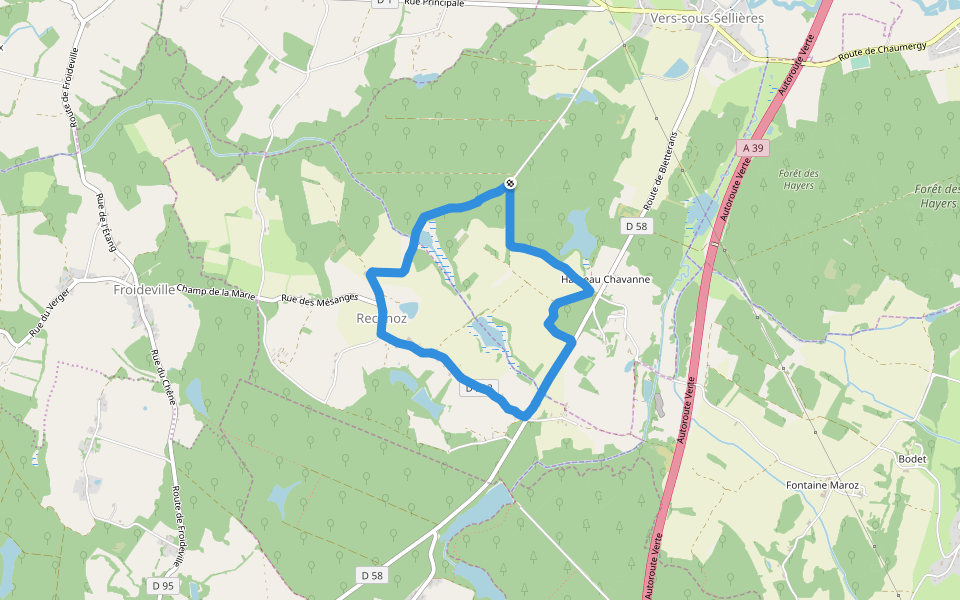 Étang Crozat walking route map in Vers-sous-Sellières