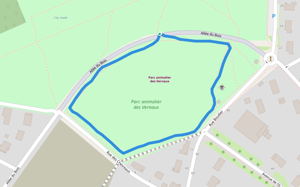 Parc animalier des Vernaux walking route map in Tavaux