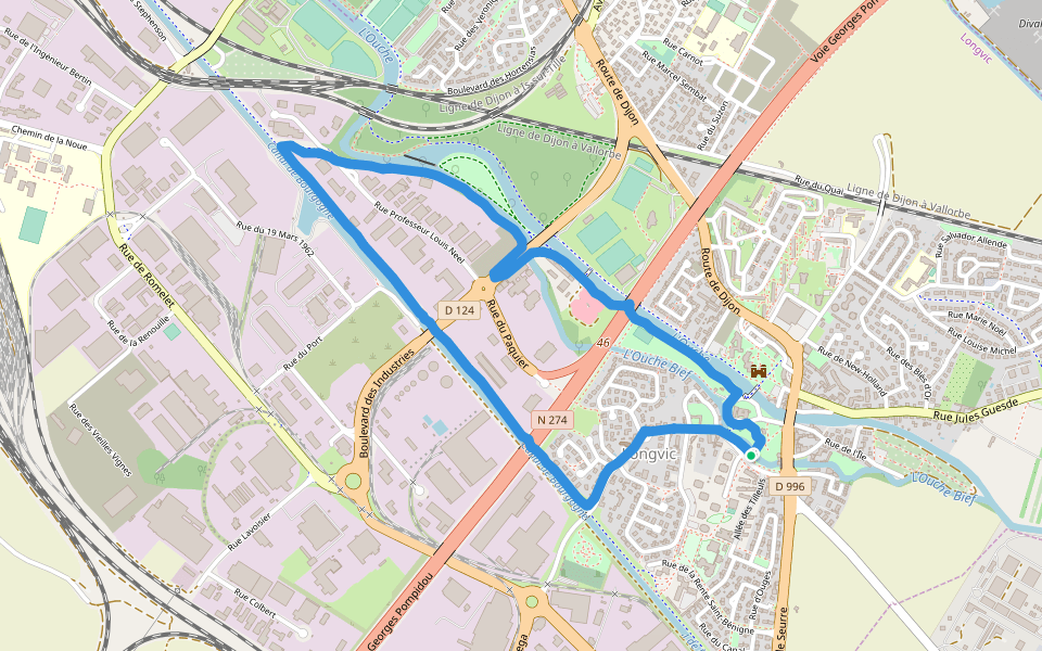 Canal de Bourgogne walking route map in Longvic