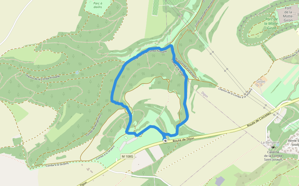Chemin de la Combe Pirouelle walking route map in Corcelles-les-Monts