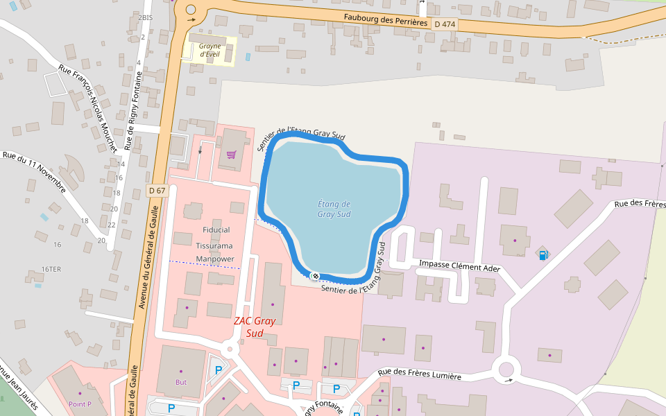 Étang de Gray Sud walking route map in Gray