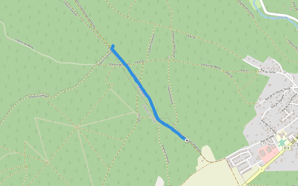 Chemin forestier walking route map in Crécey-sur-Tille