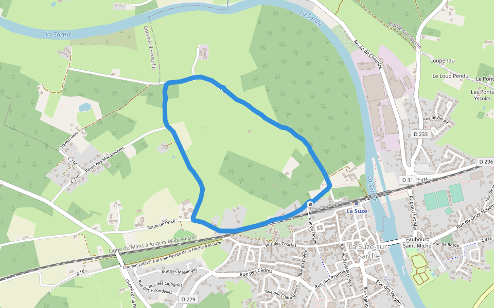 Rue des Grands Courtils walking route map in La Suze-sur-Sarthe