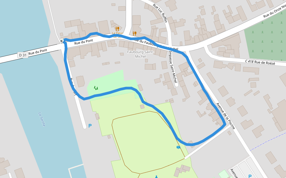 La Sarthe walking route map in La Suze-sur-Sarthe