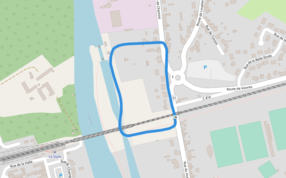 La Sarthe walking route map in La Suze-sur-Sarthe
