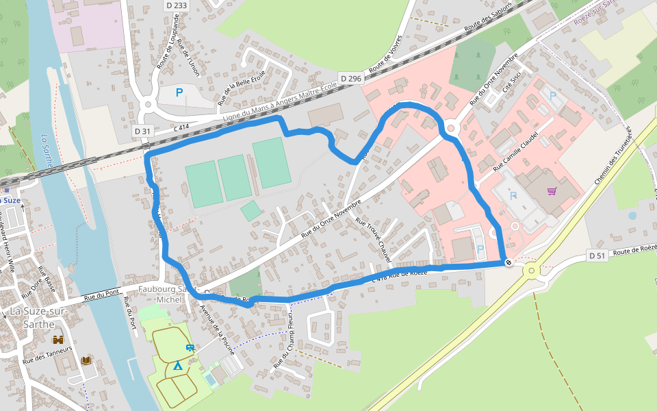 Piscine municipale walking route map in La Suze-sur-Sarthe