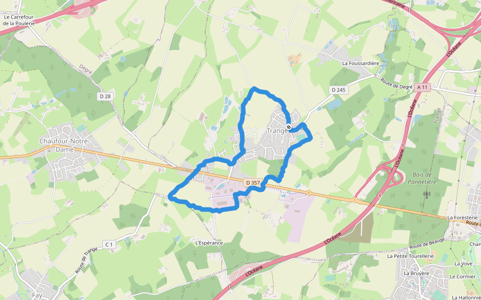 Trangé walking route map in Trangé