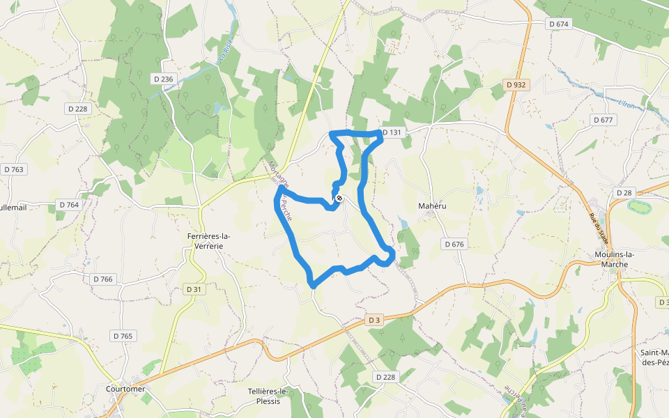 Le Moulin de Raudou walking route map in Fay