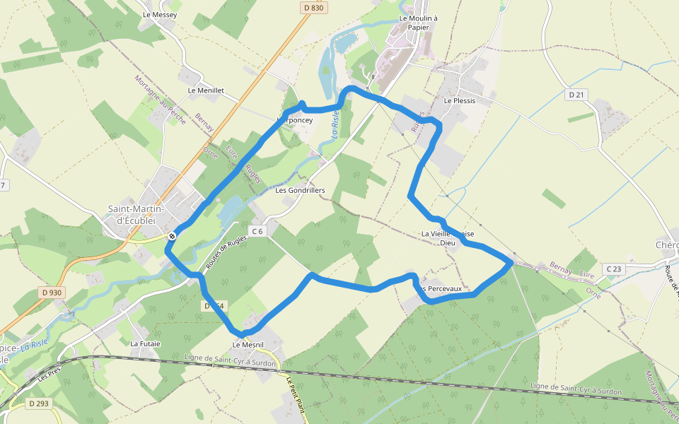 Tennis Court walking route map in Saint-Martin-d'Écublei
