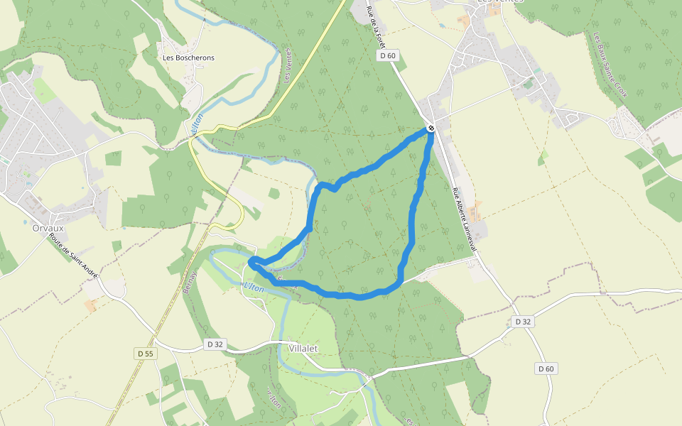 Chemin de l'Église de Villalet walking route map in Les Ventes