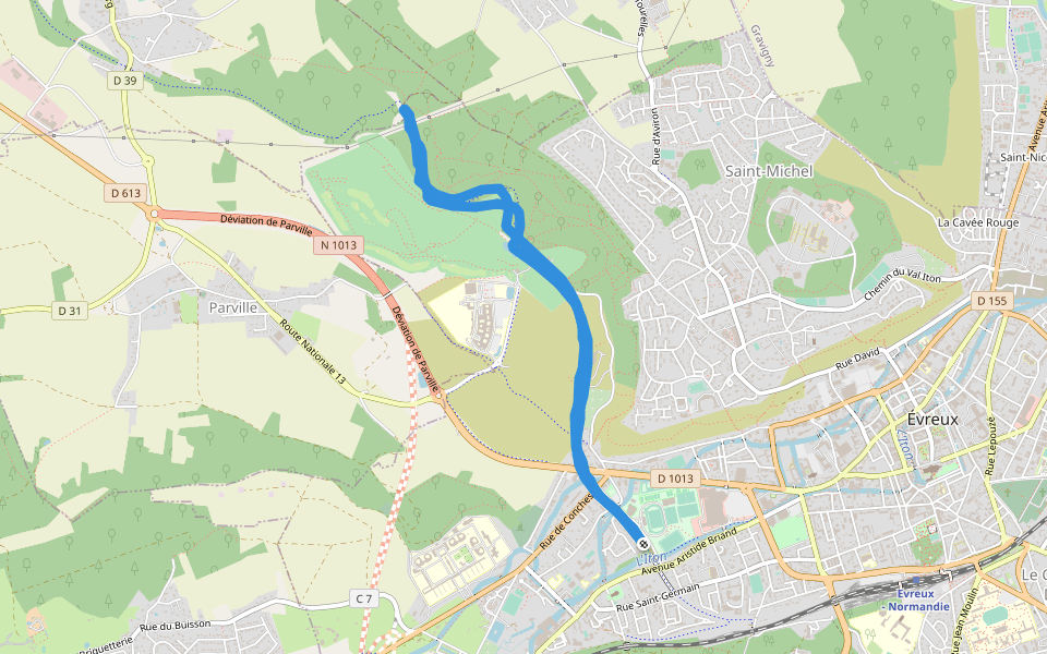 Chemin du Valeme walking route map in Évreux