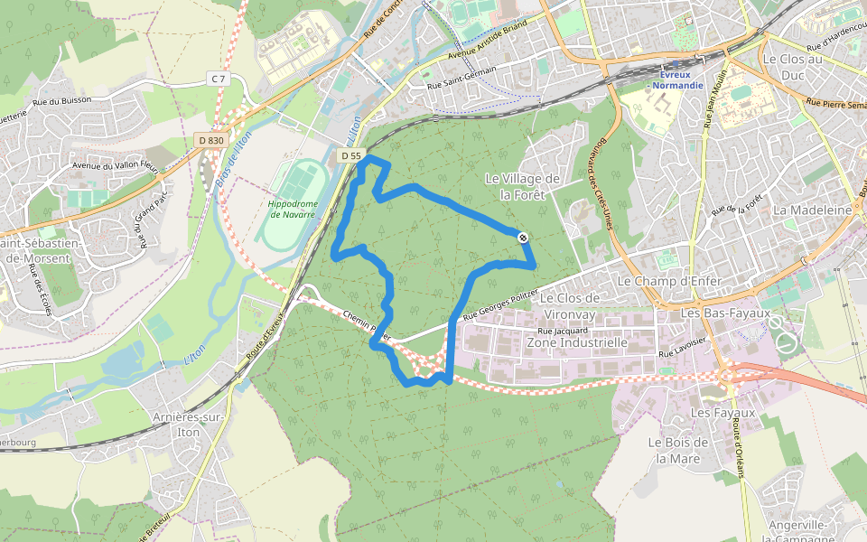 Le Village de la Forêt walking route map in Évreux