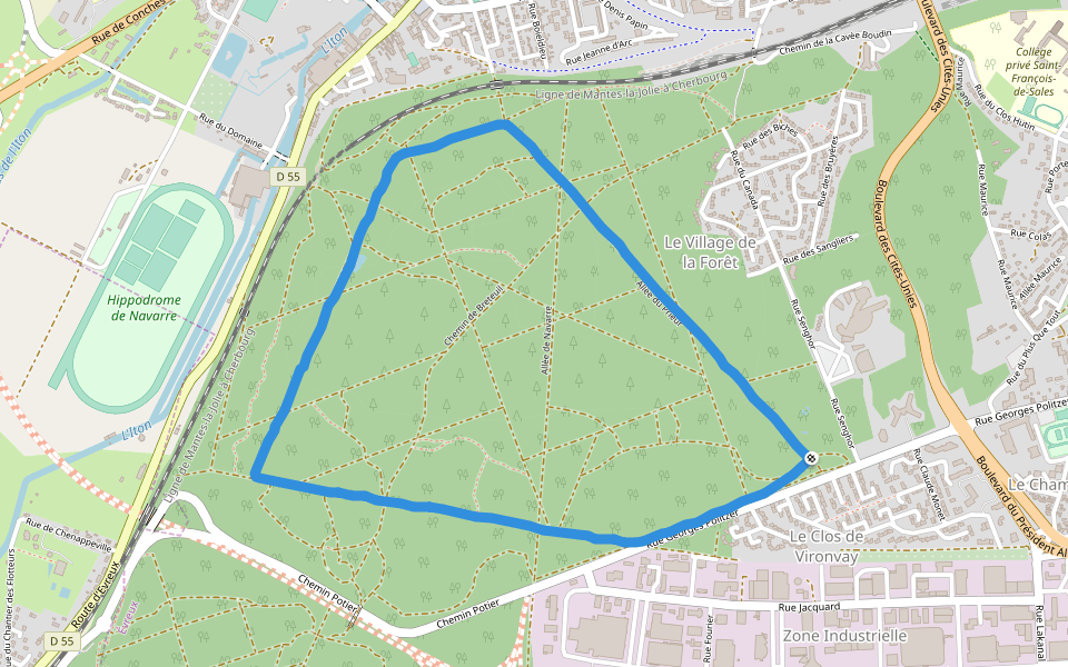 La Mare aux Biches walking route map in Évreux