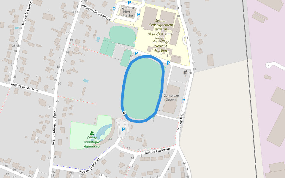 Complexe Sportif walking route map in Neuville-aux-Bois