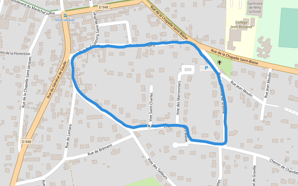 Chapelle Saint-Blaise walking route map in Milly-la-Forêt