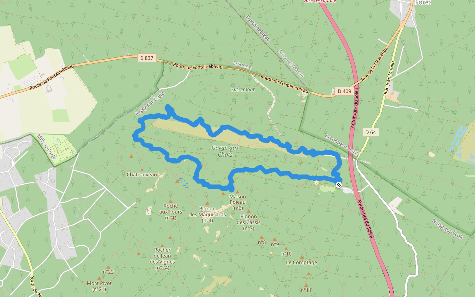 Chemin de la Gorge aux Chats walking route map in Noisy-sur-École